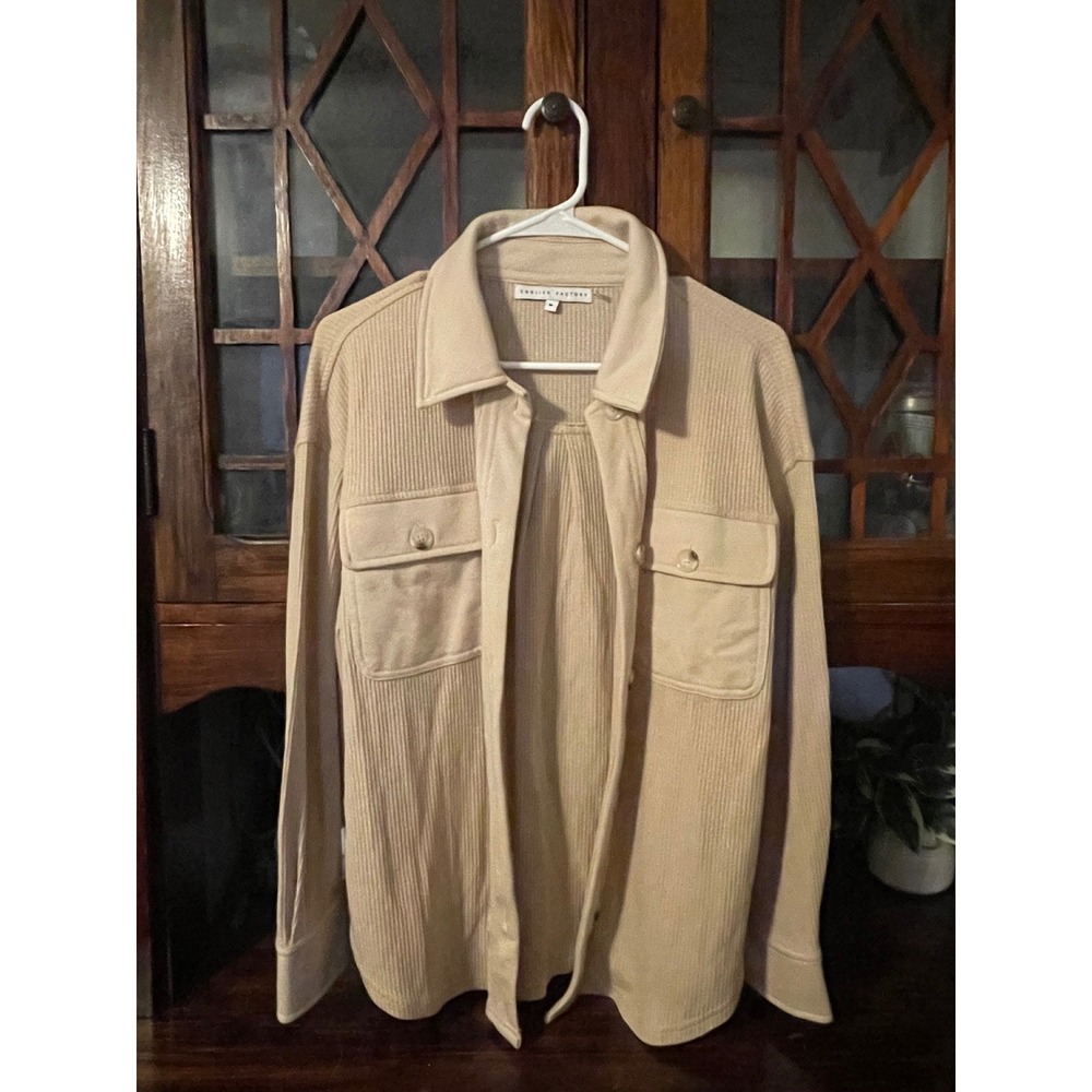 English Factory Tan Ribbed Collared Button Up‎ Shirt Jacket Shacket Medium